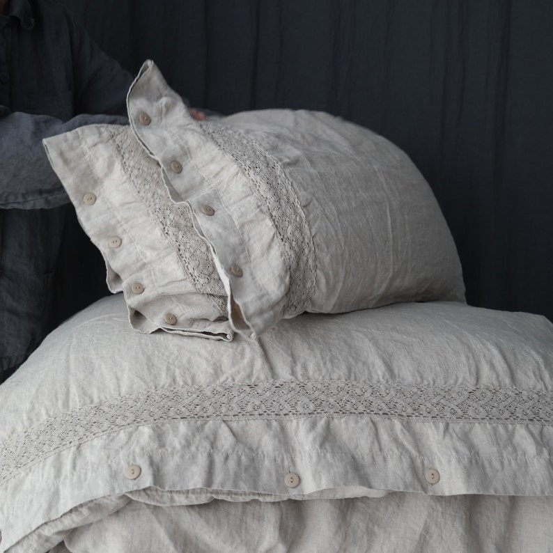 Linen Pillowcase With French Lace. Standard Queen King Euro Etsy
