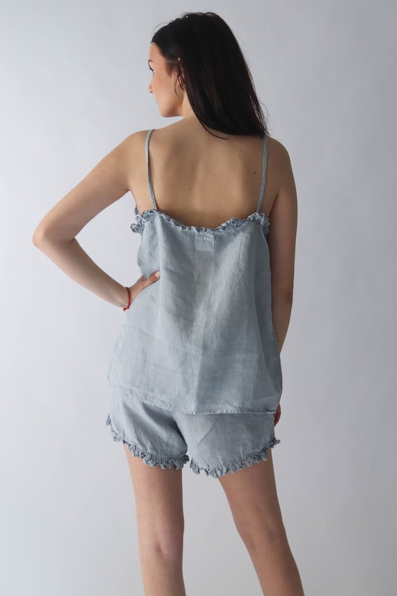 LINEN pajama AMELIA  Linen Top and linen Shorts, linen slip dress, linen clothing, linen pajama set, linen sleepwear