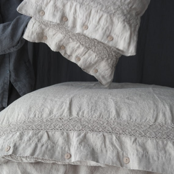 LINEN DUVET COVER. Natural French linen duvet cover with lace. Etsy