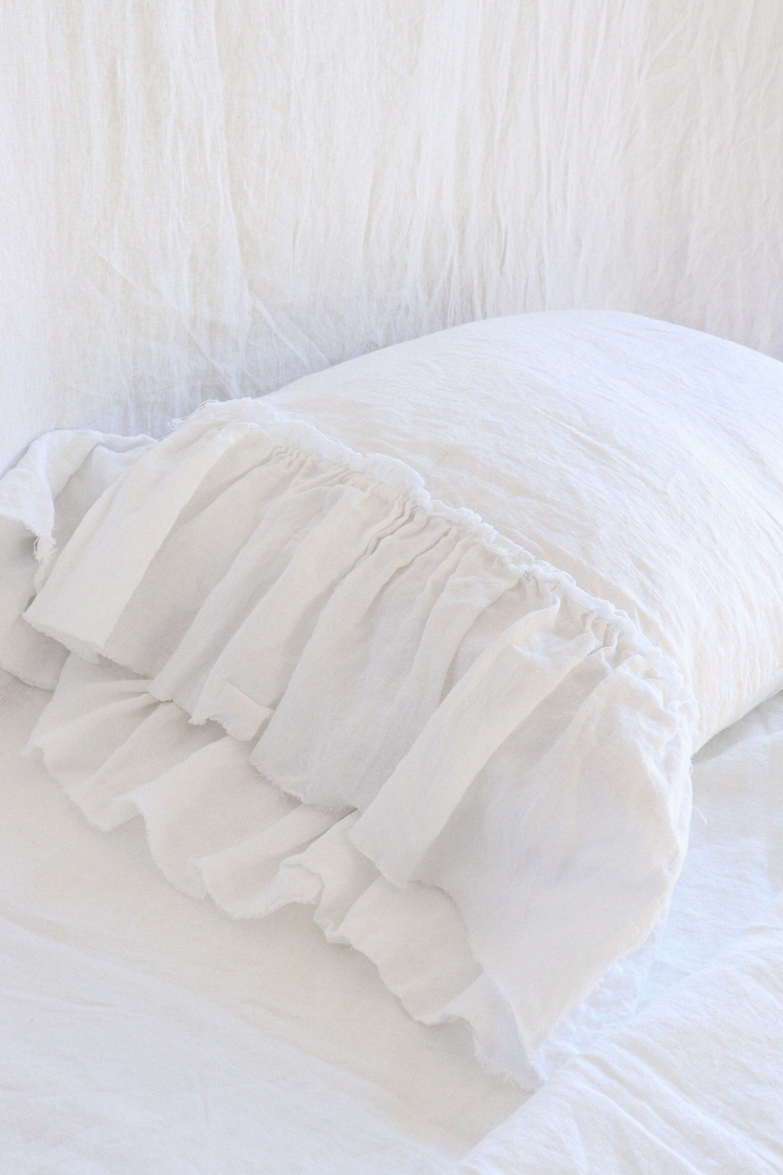 Frayed Ruffle Linen Pillow Case In Midnight Washed & Softened