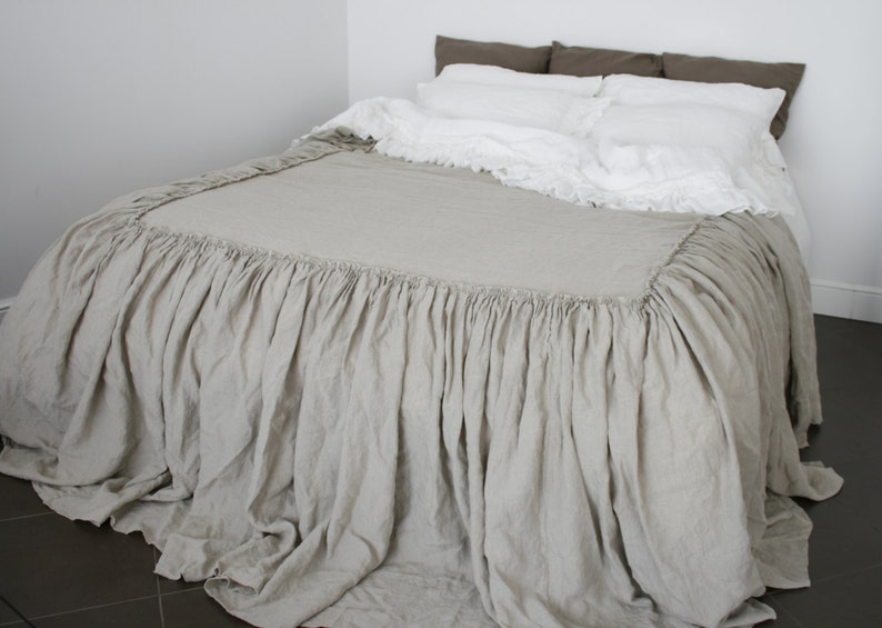 LINEN COVERLET dust ruffle. Ruffled linen bedspread dust Etsy