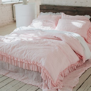 Linen duvet cover, linen ruffle sham, Queen, King, Twin, Full, Custom Size mooshop
