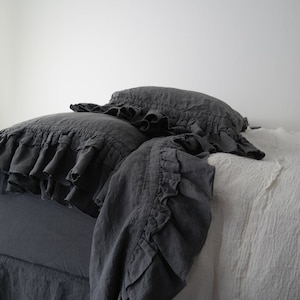 Bed SHEET SET, linen shabby chic bedding with ruffles , linen sheet set , bedding set queen king 100% linen , linen bedding sheet set