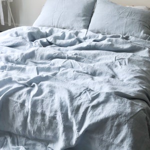 LINEN DUVET COVER set of duvet cover and pillowcases ,sky blue French linen bedding set. mooshop shabby chic image 9