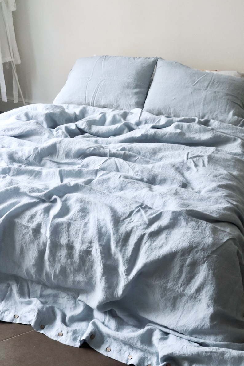 LINEN DUVET COVER set of duvet cover and pillowcases ,sky blue French linen bedding set. mooshop shabby chic image 9