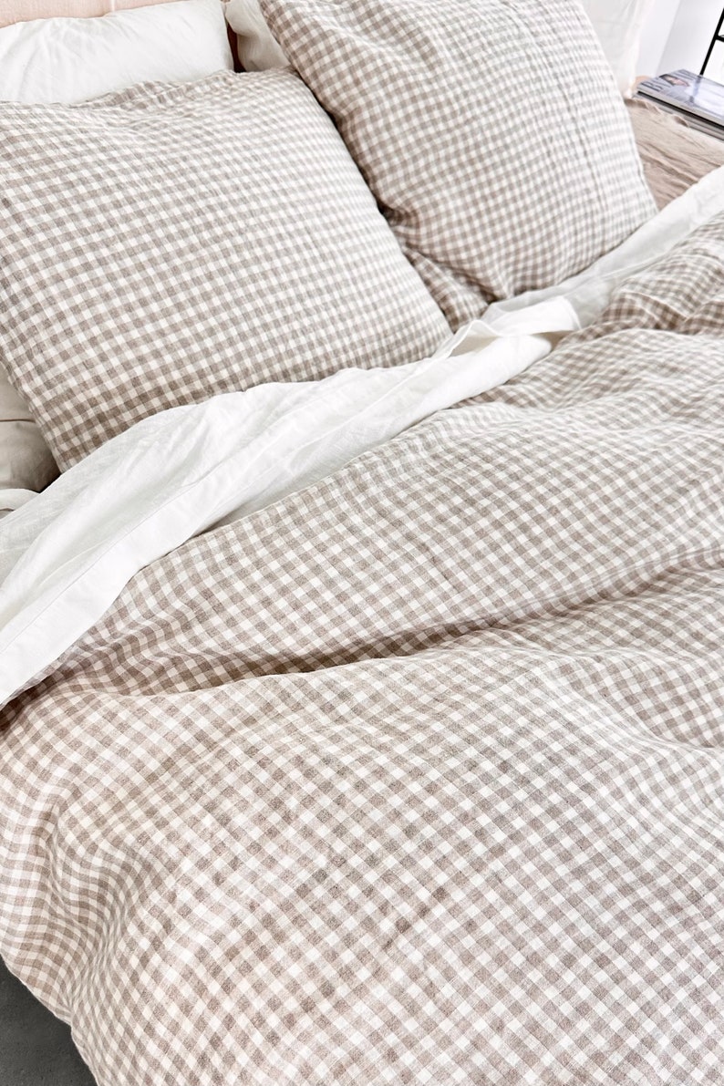 Natural gingham Comforter / DUVET COVER linen bedding set / all sizes / linen duvet cover king set with 2 pillowcases / quilt