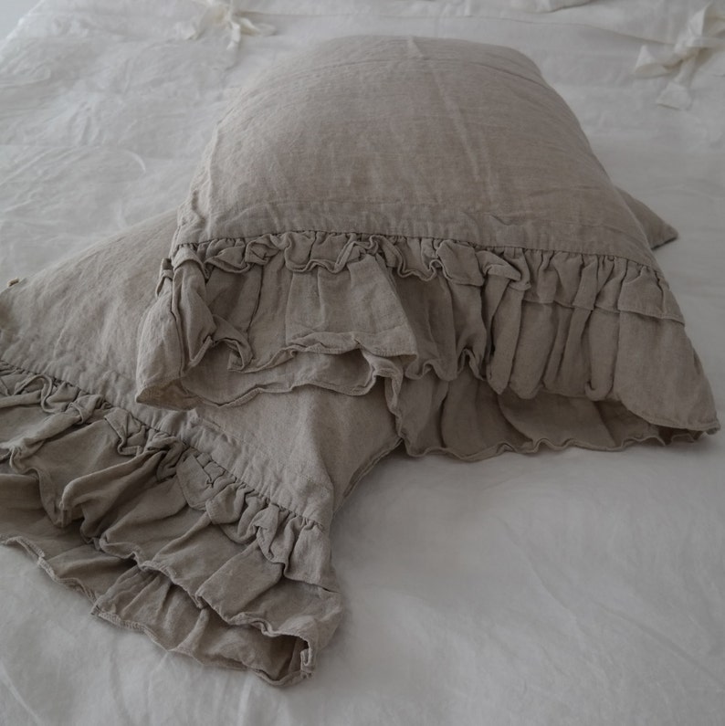 Linen Pillowcase With Ruffles Standard Queen King Euro Image 0
