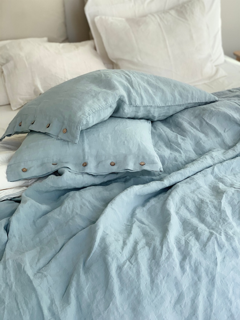 LINEN DUVET COVER set of duvet cover and pillowcases ,sky blue French linen bedding set. mooshop shabby chic image 6