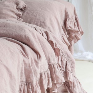 LINEN DUVET COVER . Linen bedding set . Shabby Chic linen ruffled duvet cover with ruffles. Softened and washed linen. MOOshop new colors. image 4