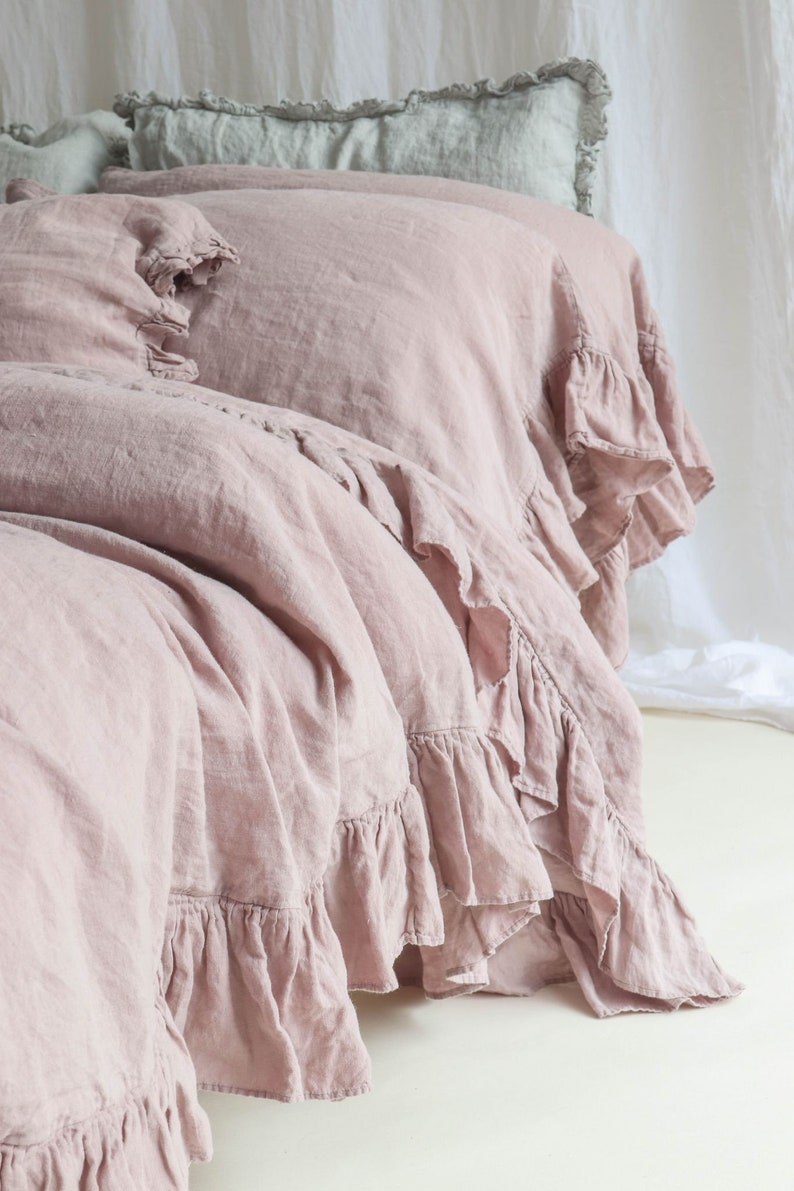 LINEN DUVET COVER . Linen bedding set . Shabby Chic linen ruffled duvet cover with ruffles. Softened and washed linen. MOOshop new colors. image 4