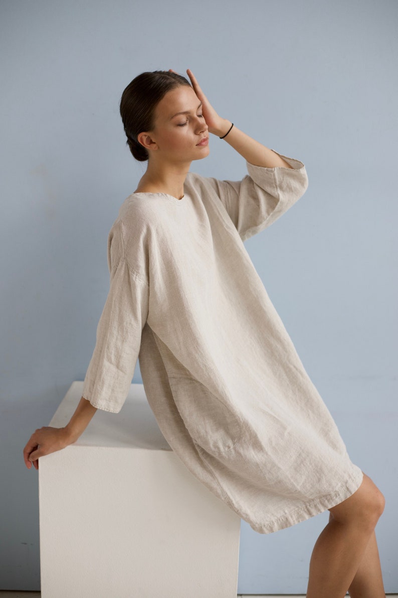 Linen dress SUNDAY , linen tunic dress, short dress image 2