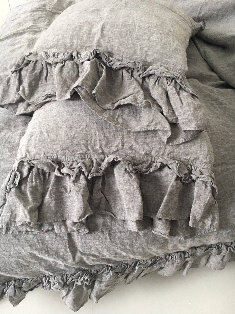 Linen  pillowcase with ruffles standard queen king euro image 1