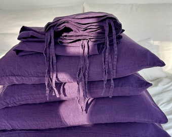 SOLDES 50 % DE RABAIS / parure de lit en lin 6 pièces / violet violet / housse de couette et drap plat / / 4 taies d'oreiller