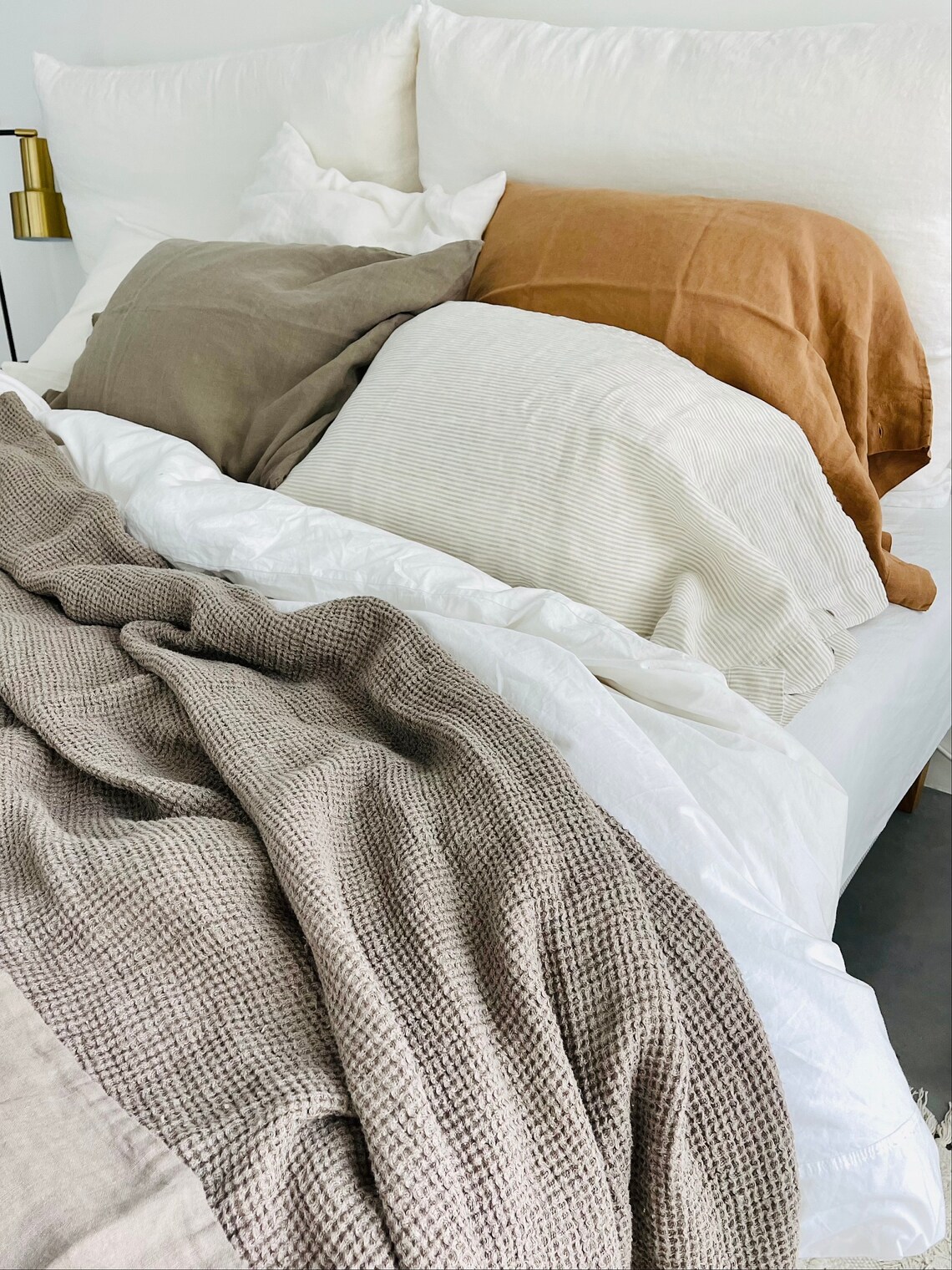 LINEN BLANKET linen Bed Scarf Waffle Linen Blanket . Linen Etsy