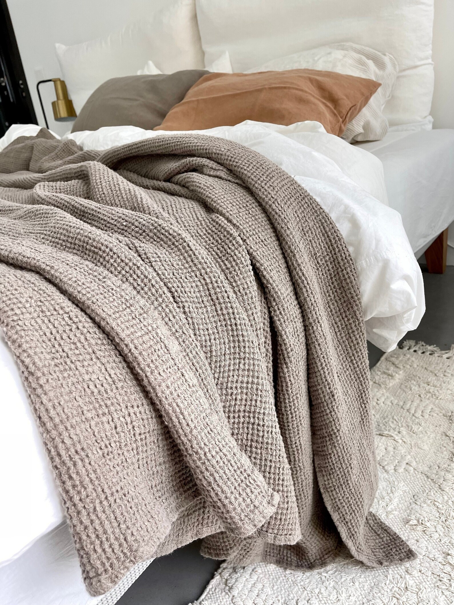 LINEN BLANKET linen Bed Scarf Waffle Linen Blanket . Linen Etsy