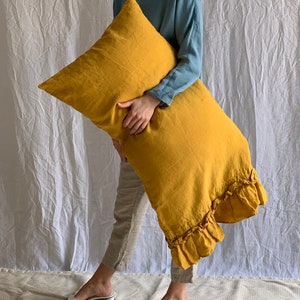 Linen  pillowcase with ruffles standard , queen , king , euro sham , body pillow size. Bed Pillows. Washed & softened. Made by MOOshop.*8