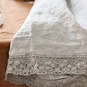 Linen tablecloth with lace. Round, square, rectangular table linens. Farmhouse Table Cloth,Rustic Table, Country Tablecloth, Natural linen image 3