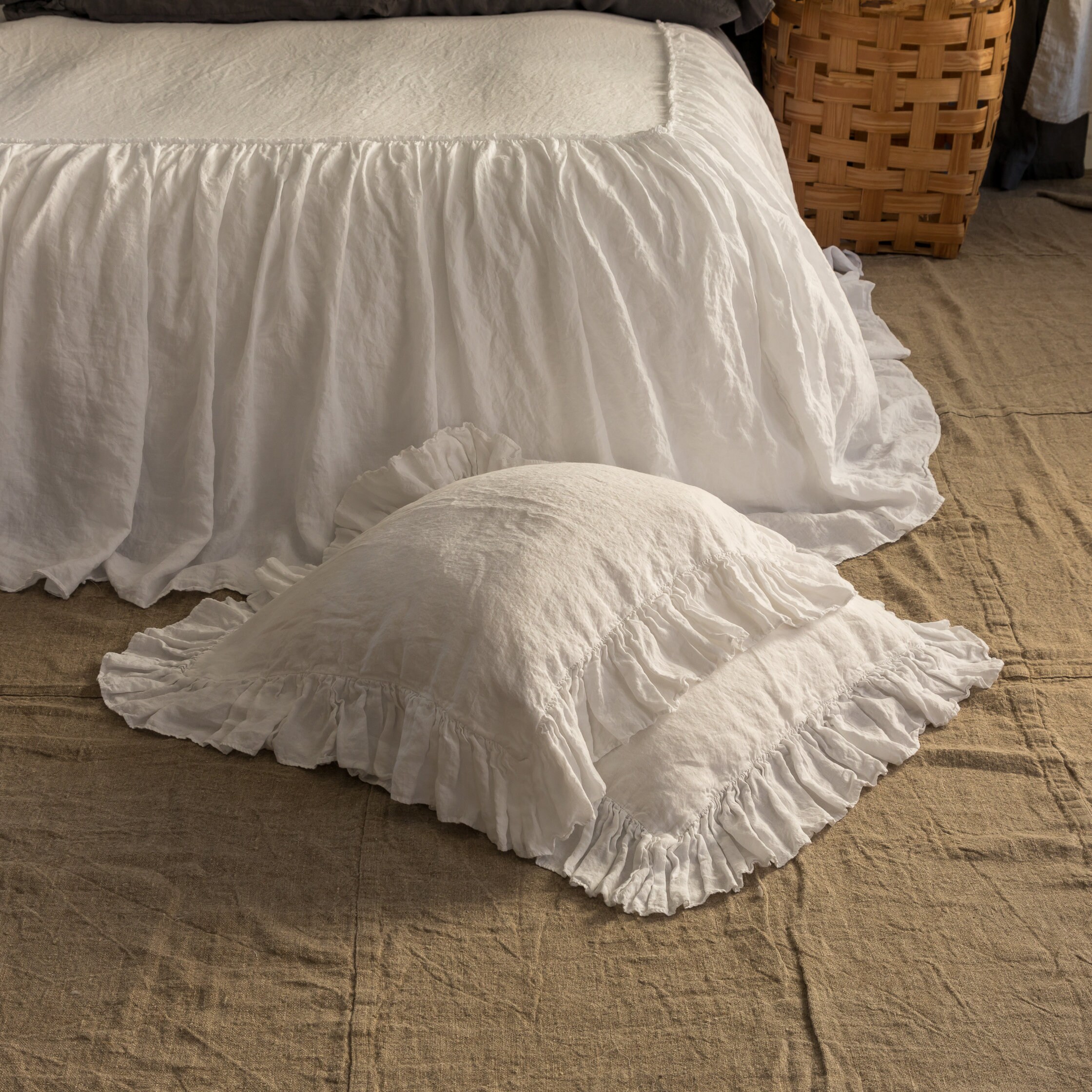 LINEN PILLOW CASE With Ruffles Linen Pillow Covers Shabby Etsy