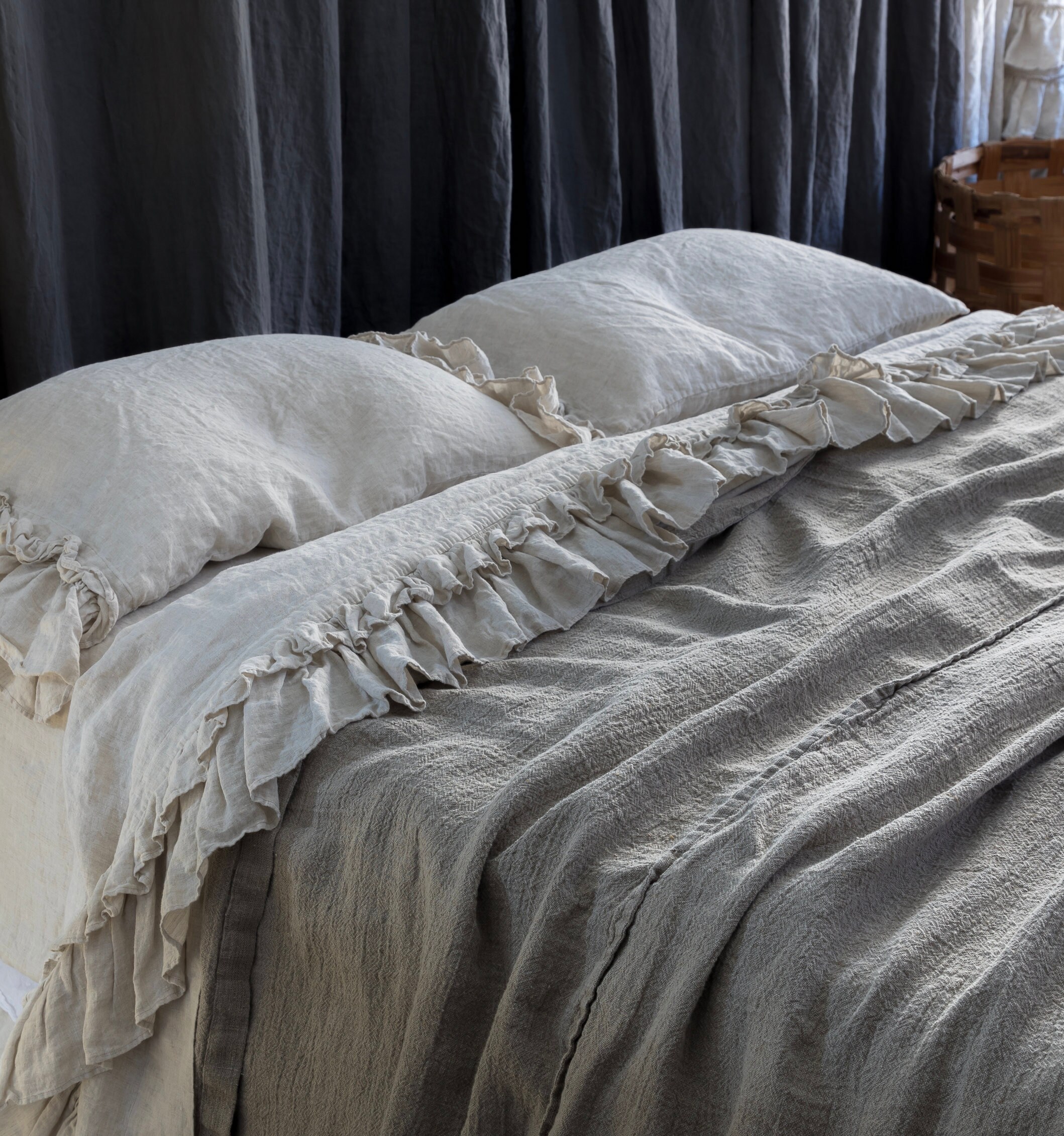 LINEN BEDSPREAD. Soft and puffy textured rustic style linen Etsy