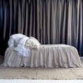 LINEN COVERLET dust ruffle .Ruffled linen bedspread, dust ruffle. Washed and softened. Made by MOOshop.*34