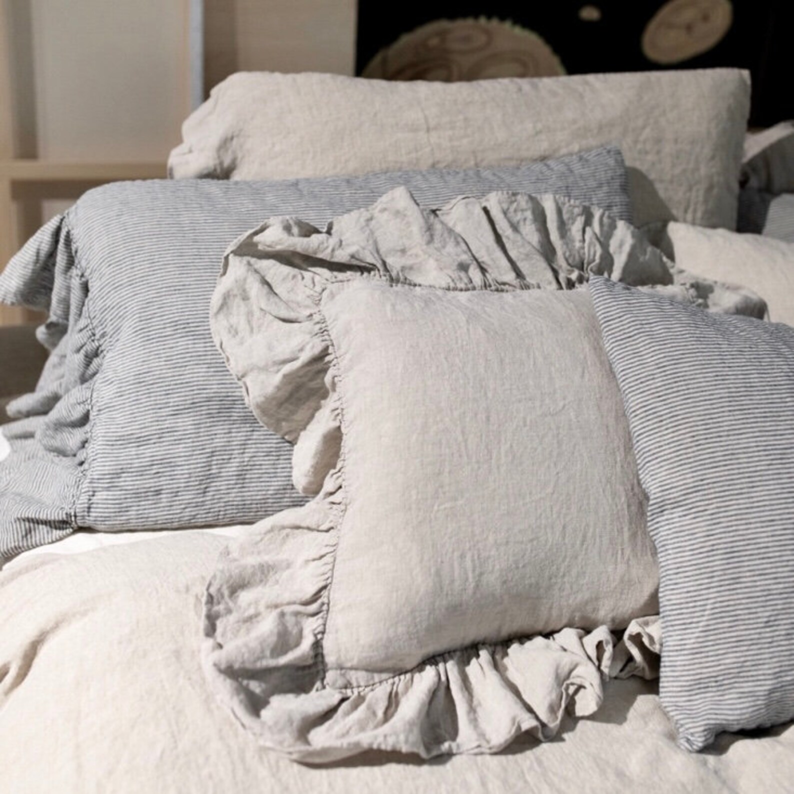 LINEN PILLOW CASE With Ruffles Linen Pillow Covers Shabby Etsy