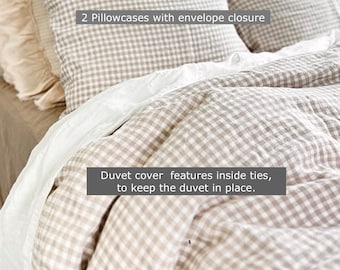 Natural gingham Comforter /  DUVET COVER linen bedding set / all sizes / linen duvet cover queen set with 2 pillowcases / quilt