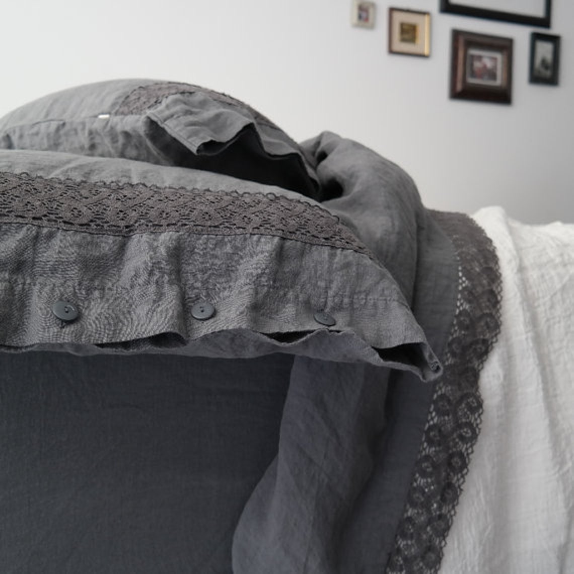 Linen SHEETS SET. France linen LACE bedding set. Top bed | Etsy