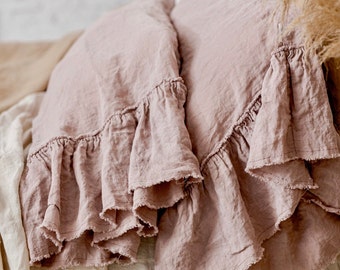 Linen pillow case | Ruffled Pillow Covers | Side Ruffle Shams |Farmhouse Linens | Linen Bedding | Shabby Chic Bedding. MOOshop.