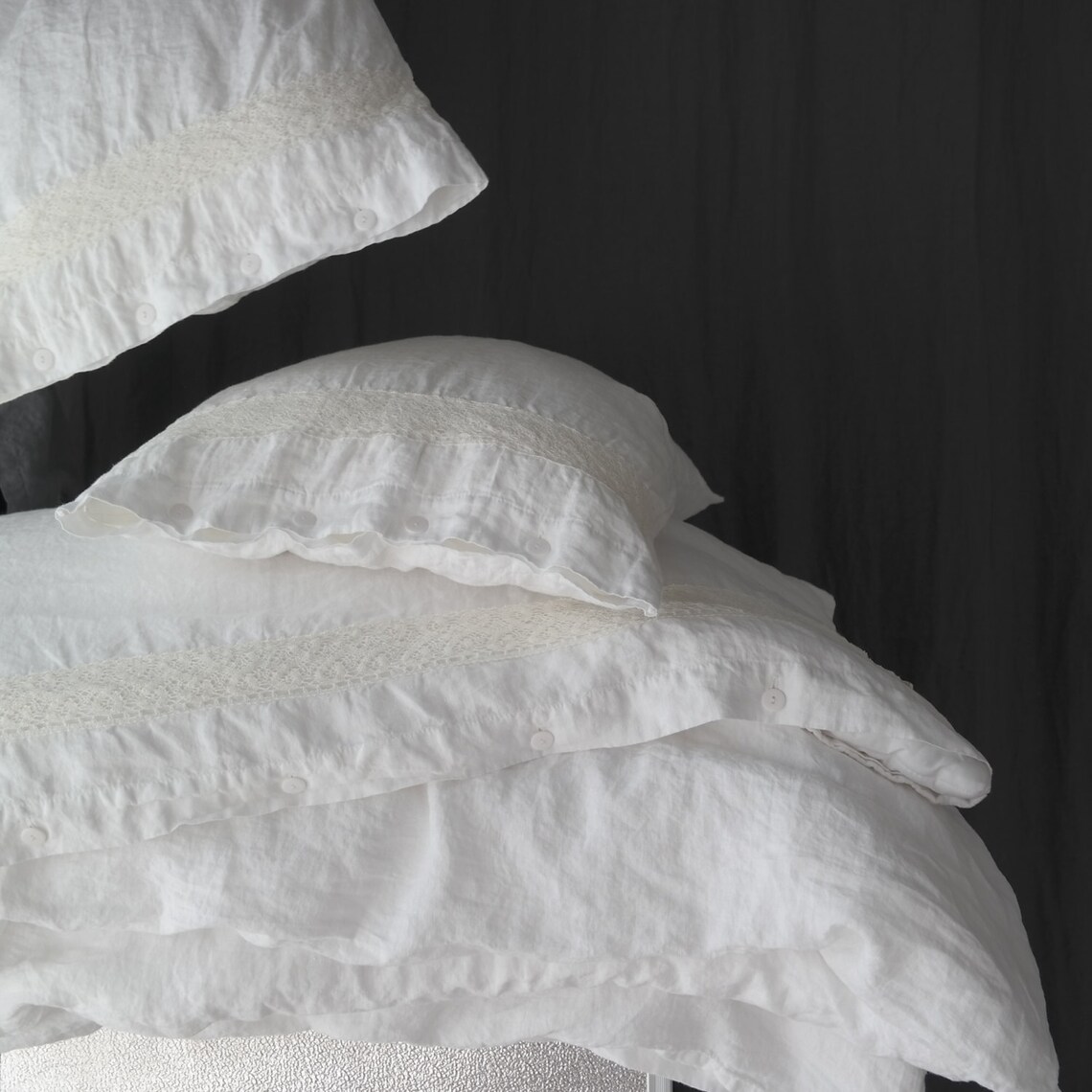 LINEN DUVET COVER. Natural French linen duvet cover with lace. Etsy