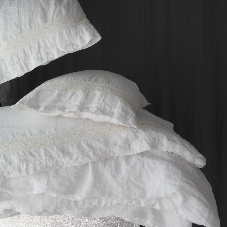 LINEN DUVET COVER. Natural French linen duvet cover with lace. Etsy