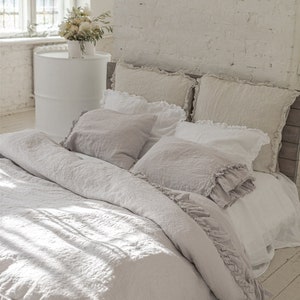 LINEN DUVET COVER. Rustic style ruffle duvet cover with double ruffles all around. image 7