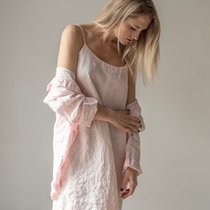 Linen slip dress ROSA, long linen shirt and linen dress, linen pajama set
