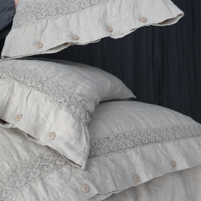 LINEN DUVET COVER. Natural French linen duvet cover with lace. Etsy
