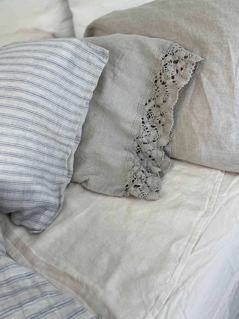 Linen Pillowcase With French LACE Standard Queen King Etsy