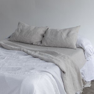 LINEN SHEETS SET. Natural linen bedding set. Top bed sheet, fitted sheet and two pillowcases seamless. image 8