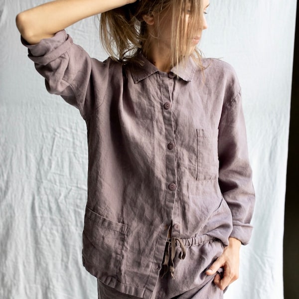 Linen pajama JANE , linen  sleepwear, linen pajamas set , linen loungewear , linen trousers and linen shirt