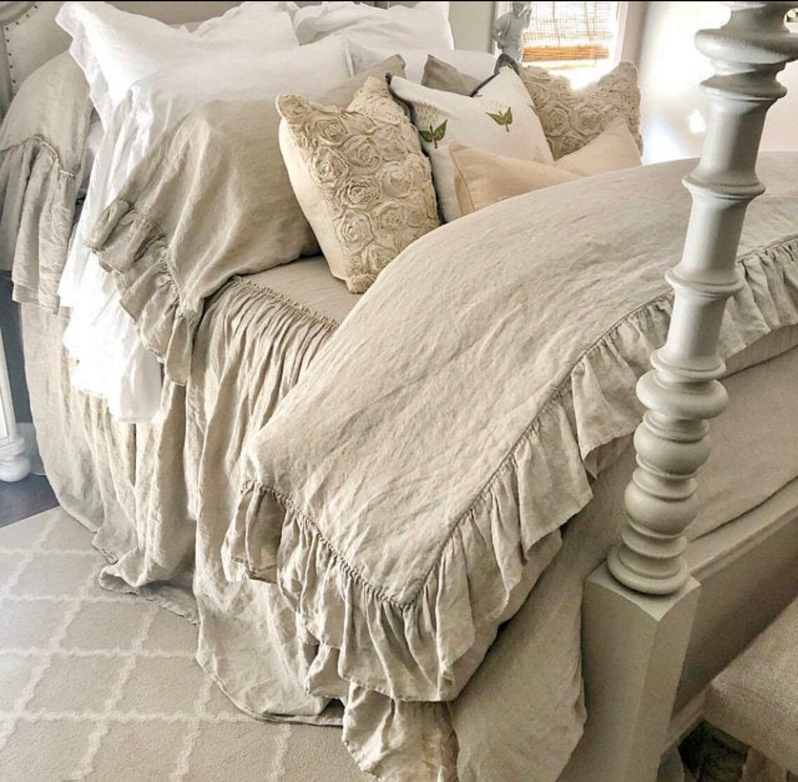 Linen Duvet Cover Linen Shabby Chic Linen Ruffle Sham Etsy