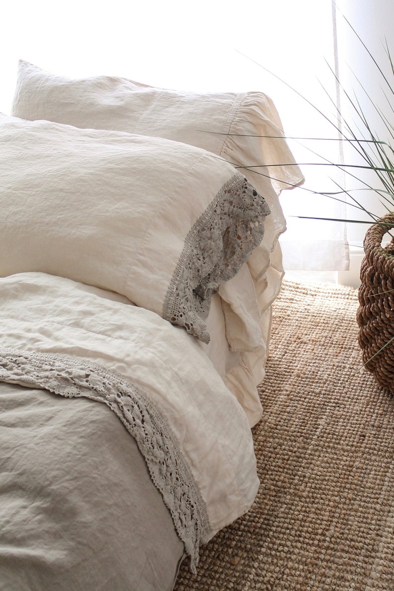 Linen Pillowcase With French LACE Standard Queen King Etsy
