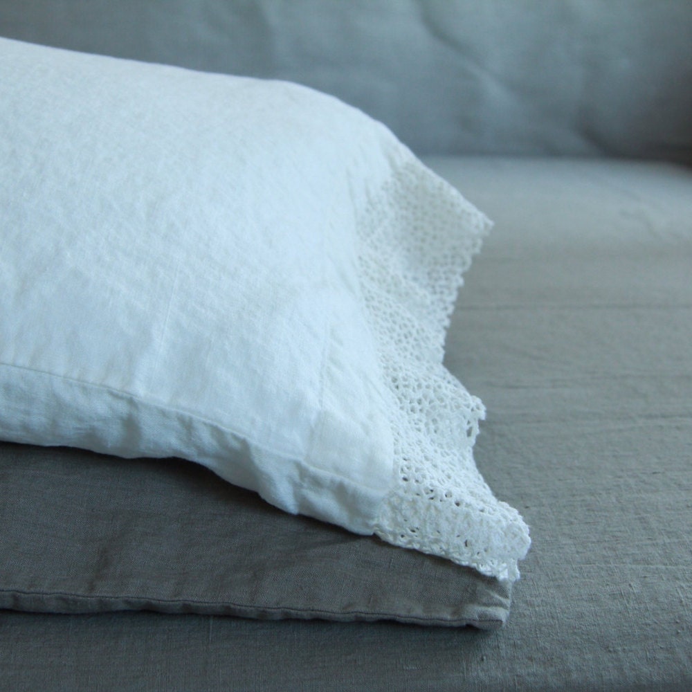 Linen Pillowcase With Lace Standard Queen King Euro Sham Etsy