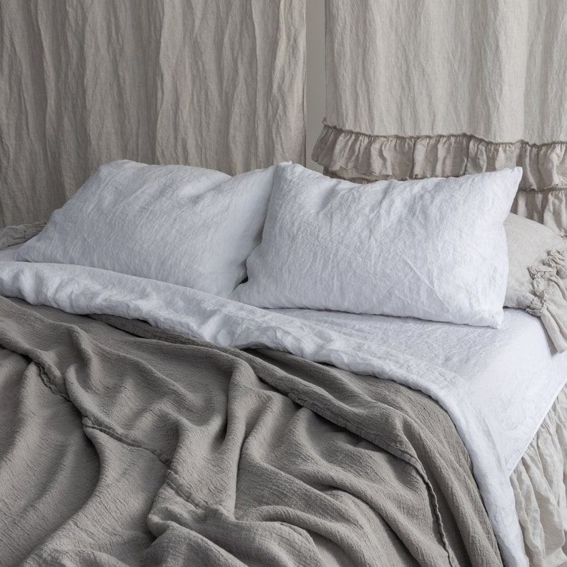 LINEN SHEETS SET. Natural linen bedding set. Top bed sheet, fitted sheet and two pillowcases seamless. image 7