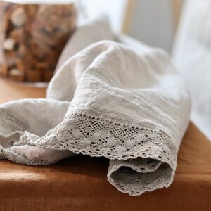 Linen tablecloth with lace. Round, square, rectangular table linens. Farmhouse Table Cloth,Rustic Table, Country Tablecloth, Natural linen image 4
