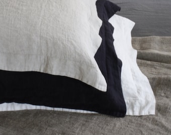 Oxford style pure linen pillowcase , softened & stonewashed  made by MOOshop.*66