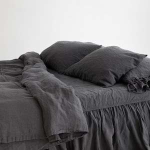 LINEN SHEETS SET. Natural linen bedding set. Top bed sheet, fitted sheet and two pillowcases seamless. image 2
