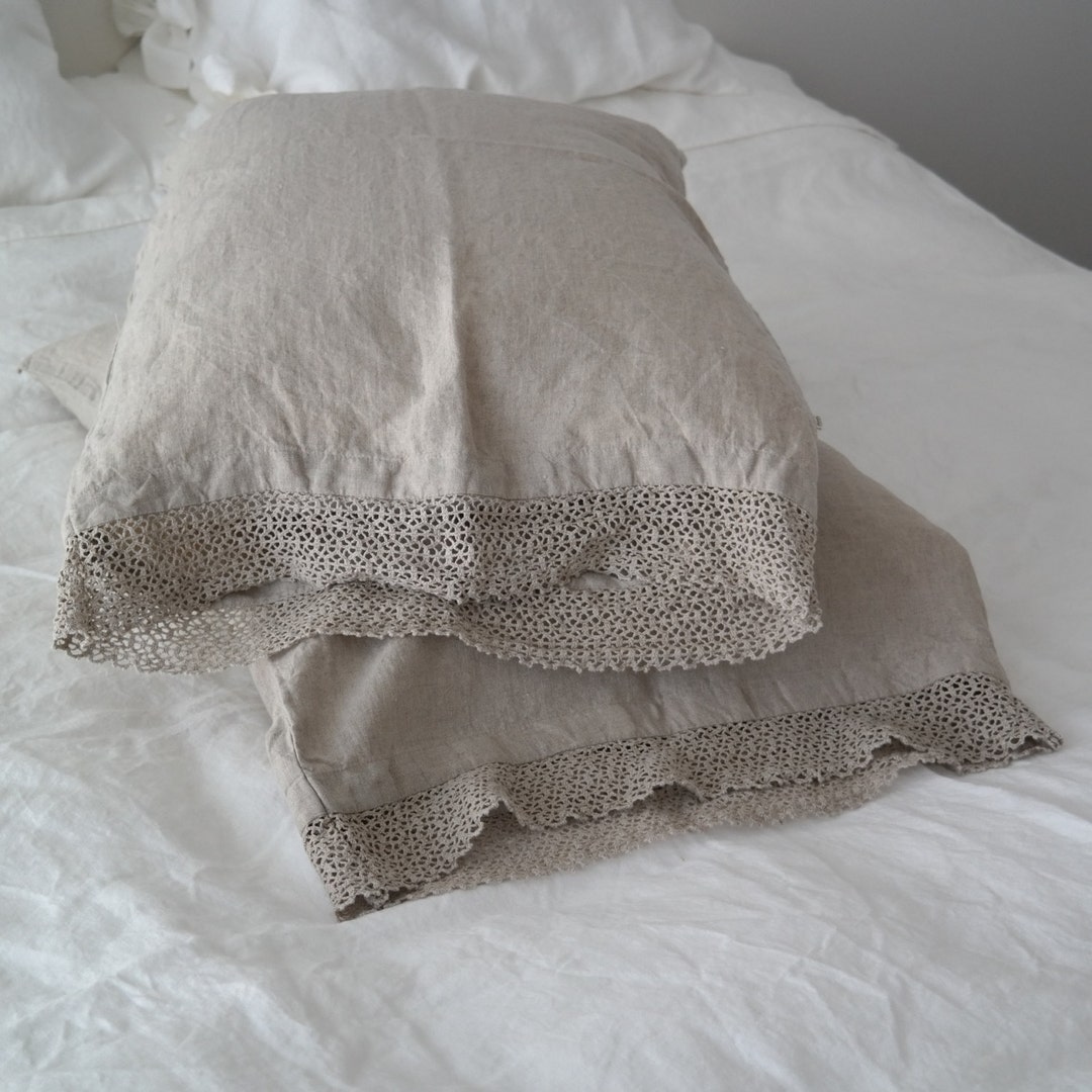 Linen Pillowcase With Lace Standard , Queen , King , Euro Sham , Body ...