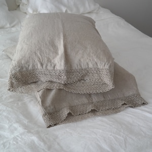 Linen pillowcase with lace standard , queen , king , euro sham , body pillow size. French linen vintage style. Made by MOOshop *23