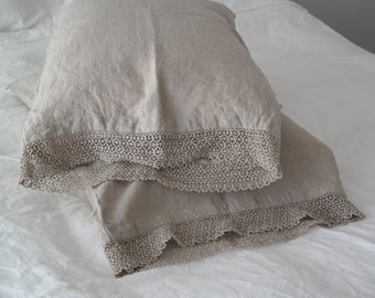 Linen pillowcase with lace standard , queen , king , euro sham , body pillow size. French linen vintage style. Made by MOOshop *23