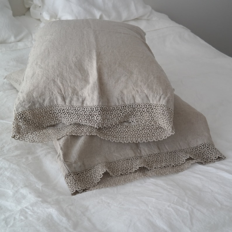 Linen Pillowcase With Lace Standard Queen King Euro Sham Etsy