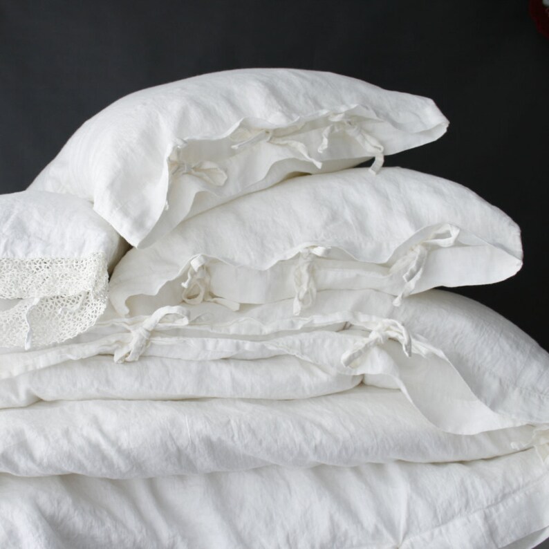 White Linen Duvet Cover French With Ties Image 0