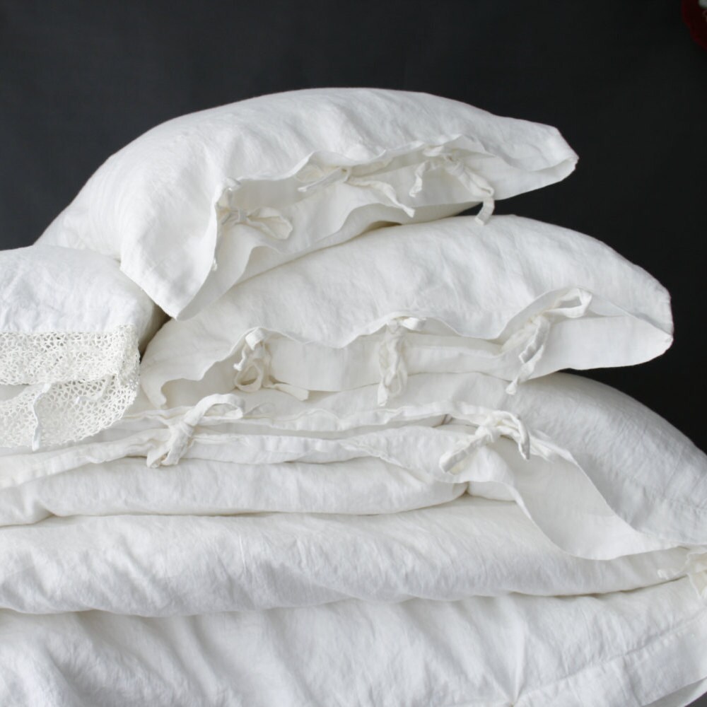 White Linen Duvet Cover French With Ties 50