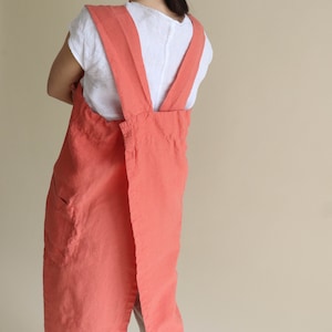 Linen pinafore ZARA apron , Linen Apron Square cross linen apron. Japanese style apron.